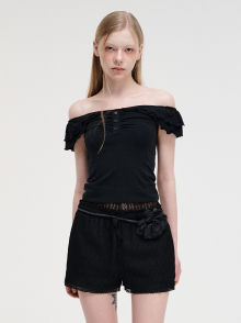 Ruffle Off Shoulder T-Shirt Black