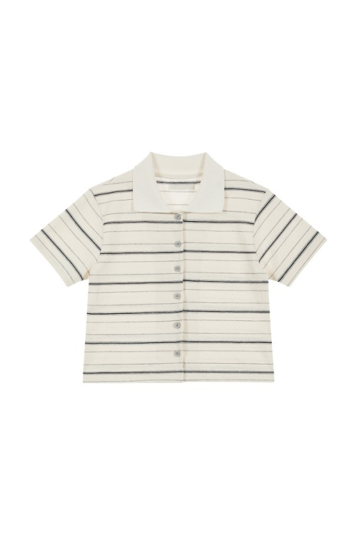 STRIPE BUTTON PK T-SHIRTS IN IVORY