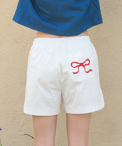 ショートパンツ RONRON BACK POCKET RIBBON BANDING SHORTS 4BKH274 론론(RONRON) BACK POCKET RIBBON BANDING SHORTS WHITE