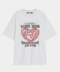 DOODLE HEART HALF T WHITE RED