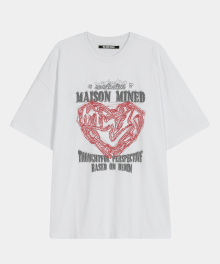 DOODLE HEART HALF T WHITE RED