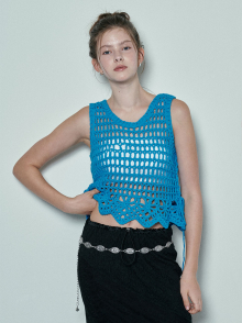 Flower Crochet Knit Vest in Blue VK4MV256-22