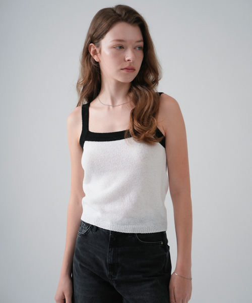 Summer Square Color Matching трикотаж Sleeveless (White)