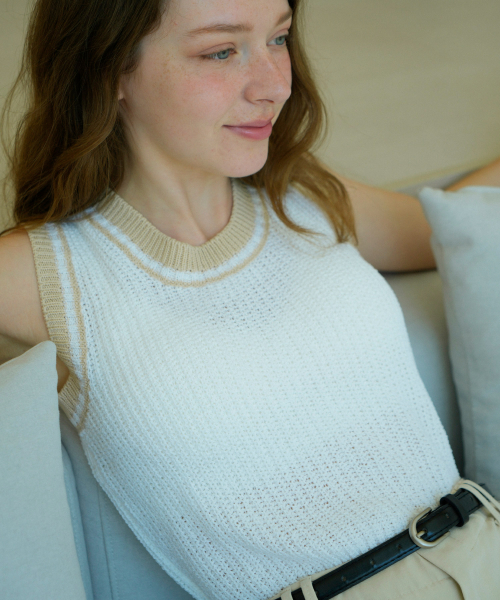 Summer Round Color Matching трикотаж Sleeveless (White)