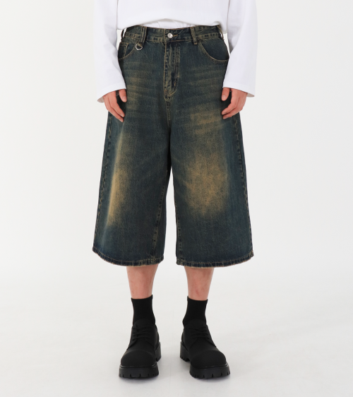 버튼서울() 워시드 체인 버뮤다 데님 팬츠 (머드 블루) 상품 이미지