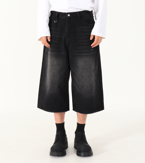 버튼서울() 워시드 체인 버뮤다 데님 팬츠 (빈티지 블랙) 상품 이미지