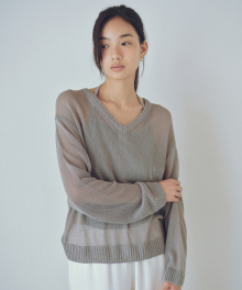 Linen sheer V-neck knit