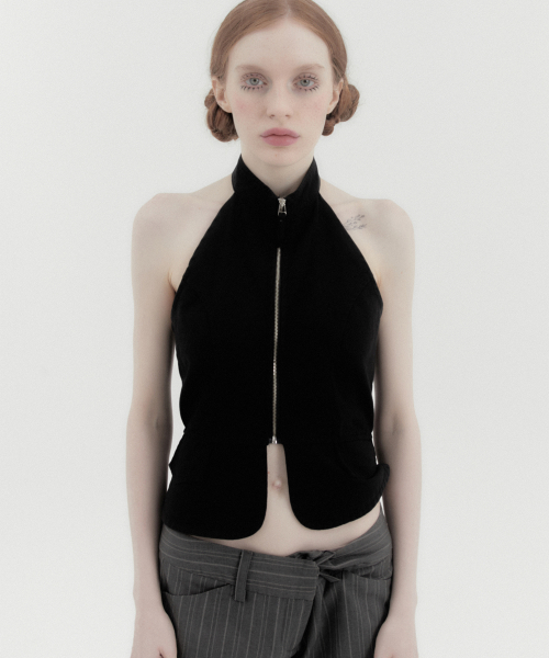 Halter Waistcoat Top - BLACK