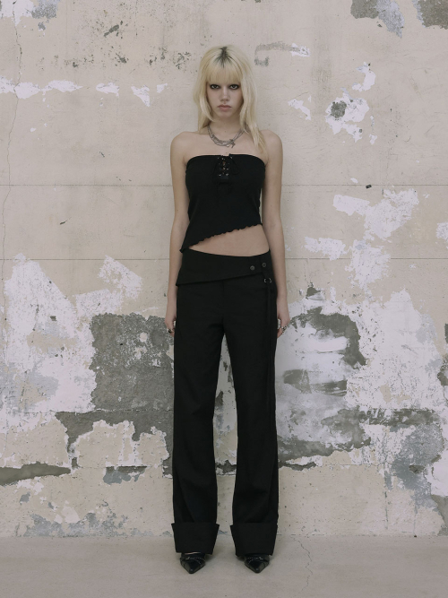 【BOHEMIAN SEOUL】BOHEMSEO CURVED WRAP WIDE SLACKS 24SS 正規 보헤미안 서울(BOHEMSEO) CURVED WRAP WIDE SLACKS, BLACK
