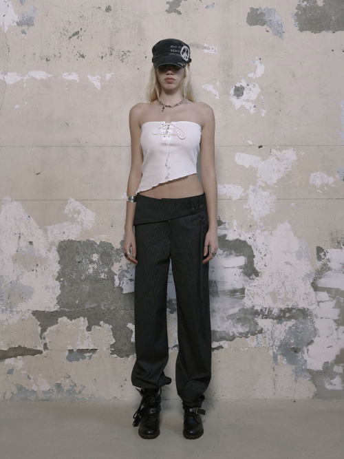 【BOHEMIAN SEOUL】BOHEMSEO CURVED WRAP WIDE SLACKS 24SS 正規 BOHEMIAN SEOUL] CURVED WRAP WIDE SLACKS, BLACK 正規品 韓国