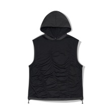 Shirring Sleeveless Hoodie/Black