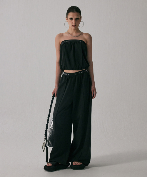 트리밍버드(TREEMINGBIRD) Banding Sweat Set-Up Pants [ Black