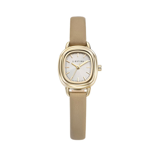 제이에스티나() AMICO 라운드 가죽 시계 - 베이지 (JWM1LE4BS403GOBE0) 상품 이미지