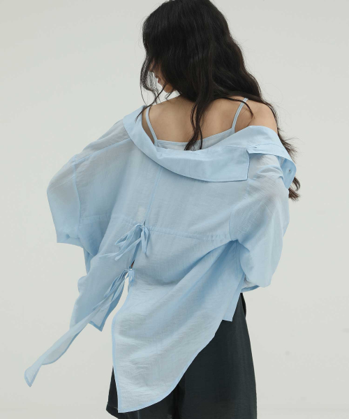 MUSINSA | PIGMENT See-Through Back Ribbon Blouse (PBDM-WBLW005)