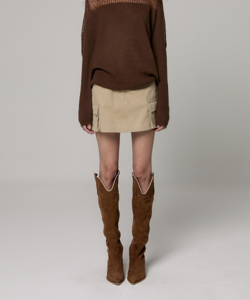 ★Porta★ PEACHED COTTON CARGO SKIRT BEIGE 23WT010 HUGO - Pleat-front cargo skirt in cotton twill - Beige