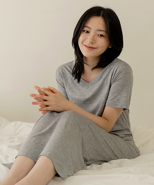 모달 브이넥 롱 원피스 잠옷_3colors