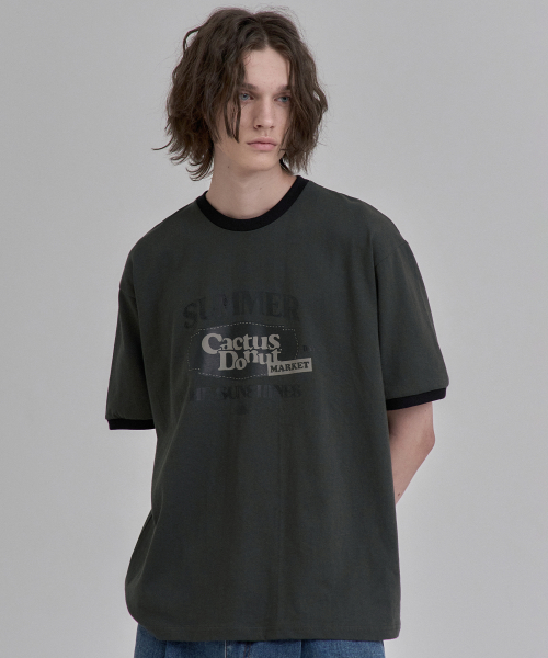 캑터스도넛마켓(CACTUSDONUTMARKET) The Sunshines Ringer T-Shirt - Charcoal - 사이즈 & 후기 | 무신사