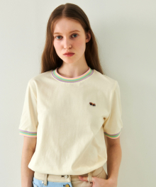 [WOMAN] BABY LESSER PANDA PATCH STRIPE RIB RINGER T CREAM