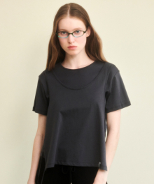 [WOMAN] LAYERED DOUBLE T-SHIRT CHARCOAL