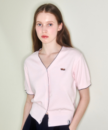 [WOMAN] BABY LESSER LOGO WAPPEN HALF KNIT CARDIGAN PINK