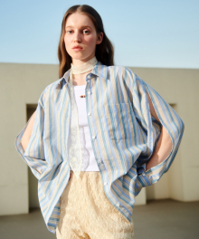 [OVER-FIT] 90s SKY BLUE STRIPE SLEEVE DETAIL SHIRT