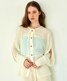 CHIFFON SEE-THROUGH SLEEVE DETAIL BLOUSE CREAM