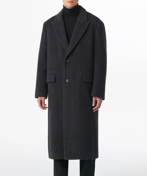 Длинное пальто из кашемира с широкими плечами (Charcoal Grey)