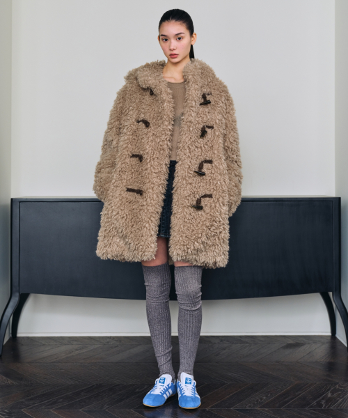 Женское дафлкот из искусственной овчины Beige