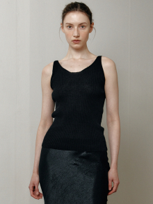 linen blend ribbed knit sleeveless top (black)