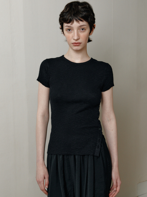 le / ル SIDE BUTTON SLIT トップス BLACK 即日発送可 SLY | CUT OUT RIBBON トップス (Tシャツ・カットソー(長袖