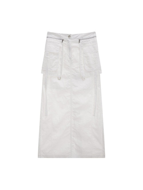 MUSINSA | MATIN KIM POCKET LAYERED MAXI SKIRT IN WHITE 