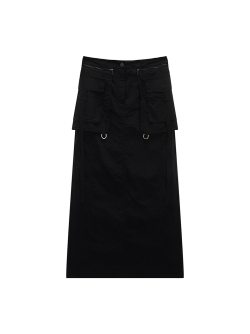 MUSINSA | MATIN KIM POCKET LAYERED MAXI SKIRT IN BLACK 