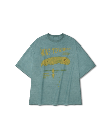 Pigment Cracked Graphic Half Tee - Washed Green