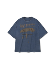 Pigment Cracked Graphic Half Tee - Washed Blue