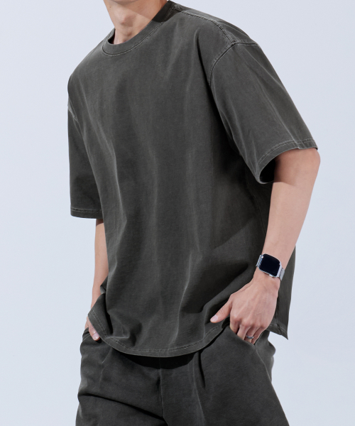 Heavy-Duty Pigment Oversized Short-Sleeve T-Shirt Charcoal