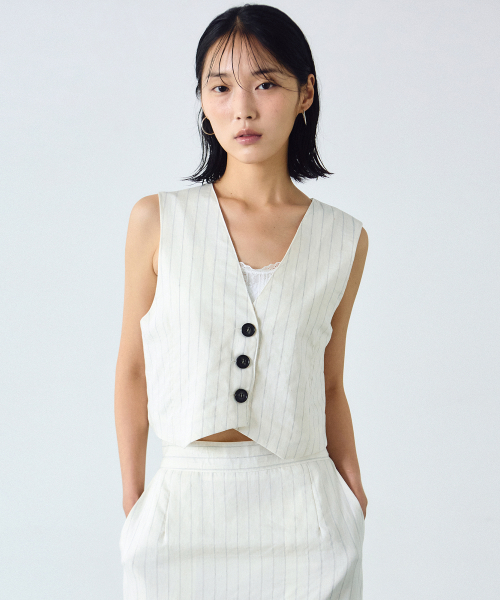 CHIC STRIPE LINEN VEST_OATMEAL