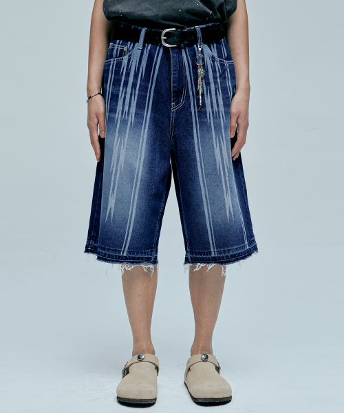 Бермуды с узором навахо и необработанным краем Indigo Blue