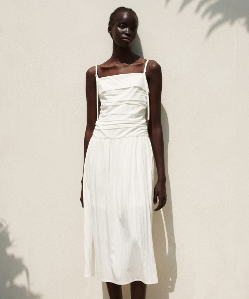 ◆RE RHEE◆ PLEATED DETAIL MIDI DRESS WHITE White Tie-Strap Dress - Pleated Dress - Midi Dress - Lulus