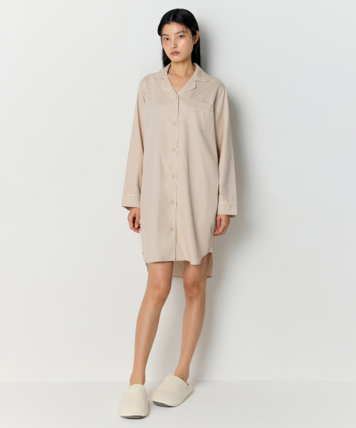 WOMENS COTTON MODAL PAJAMA ONEPIECE [LIGHT BEIGE/WHITE]