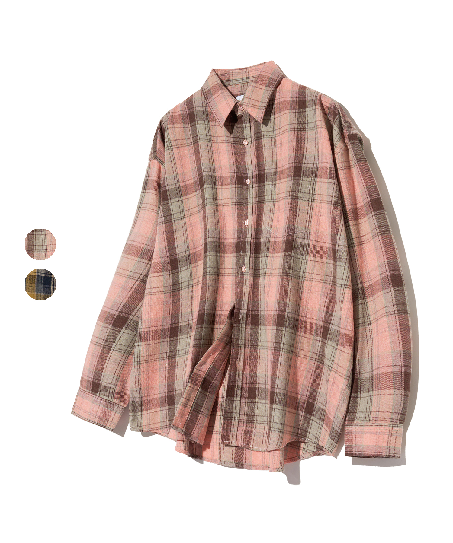 87-STAN082 Vintage Plaid OverFit Pocket Long-Sleeved Check Shirt