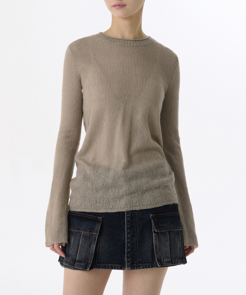 Женский полупрозрачный трикотажный топ в рубчик, Light Beige