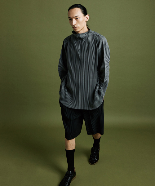 PS03X плиссированный анорак с высокой горловиной длинный рукав — Dark Grey