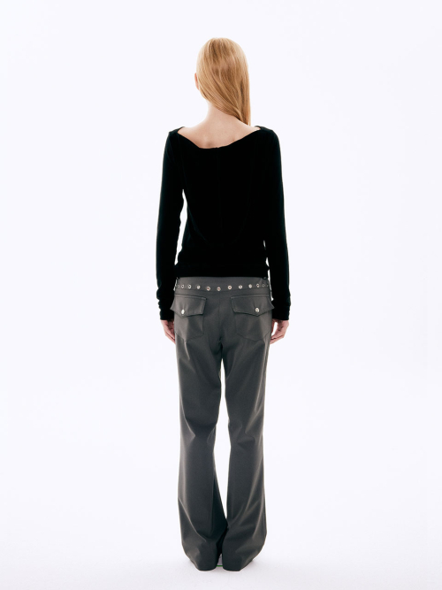 EYELET BOOTCUT PANTS_CHARCOAL