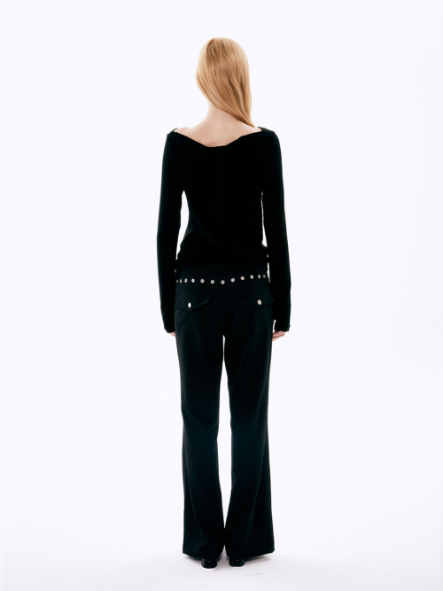 EYELET BOOTCUT PANTS_BLACK
