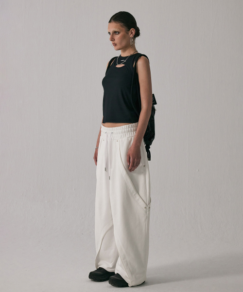 트리밍버드(TREEMINGBIRD) Curved Piping Sweat Pants [ White