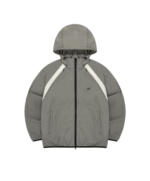 CURVED ZIPPER WIND BREAKER JACKET-KHAKI