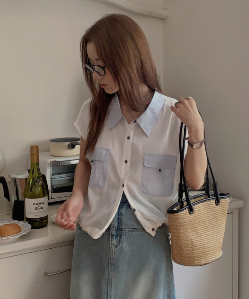 [W]Coloring sleeveless blue type shirt MYWS3280