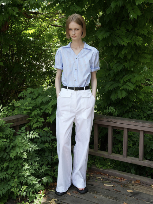 DIA COTTON NYLON WIDE PANTS (WHITE)