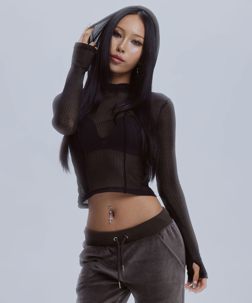 SHEER THIN HOODED_BK
