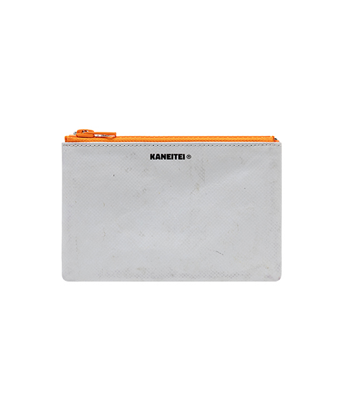 TIGER FLAT POUCH ORANGE ZIP S (GRAY) / UPCYCLED
